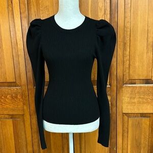 Express Black Puff Longsleeved Pullover Crew Neck Ribbed Knit Sweater Small